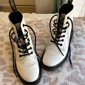 Dr. Martens White Combat Boots with Black Laces